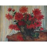 Heinz Vogel 1898-1977, großes Blumenstillleben, Topfblume auf dem Tisch, Öl/Leinwand, u.r. signiert,