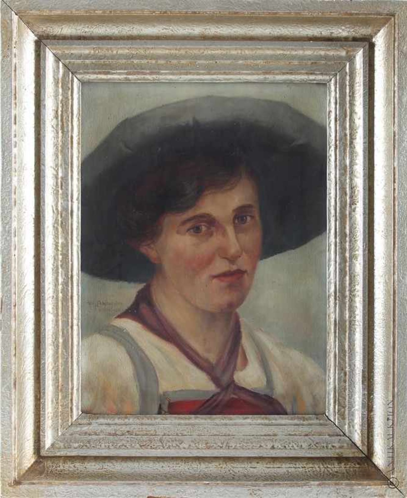 Willy Peter Ahrweiler 1905 Krefeld - 1987 Portrait einer Frau in Tracht,Öl/Leinwand, mittig l. - Bild 2 aus 4