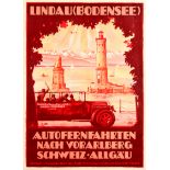 Travel Poster Lindau Bodensee Car Ferries Vorarlberg Switzerland Allgau