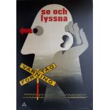 Propaganda Poster Listen for Train Midcentury Modern Scandinavian Design