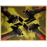 War Poster WWII Victory Hands Breaking Nazi Swastika