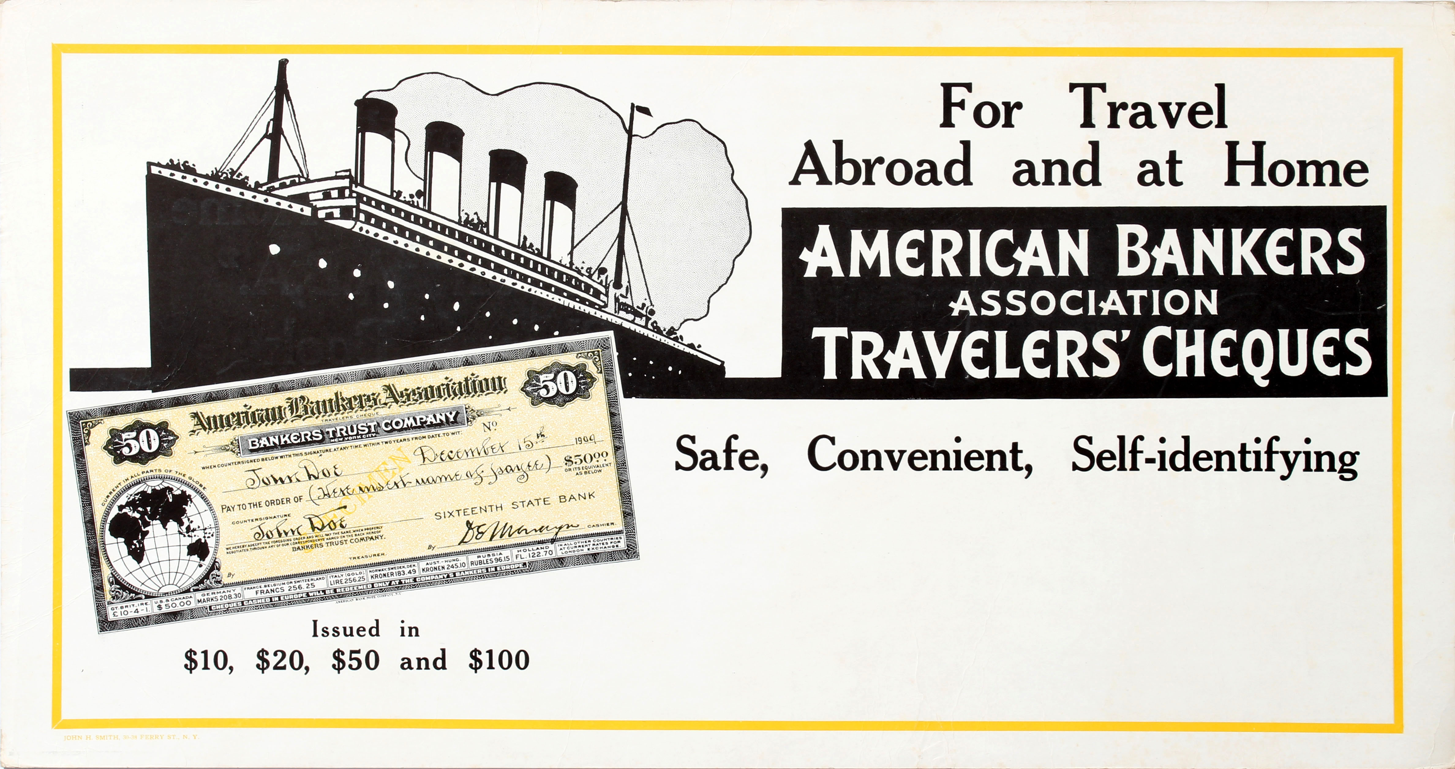 Advertising Poster American Bankers Association Travelers Cheques