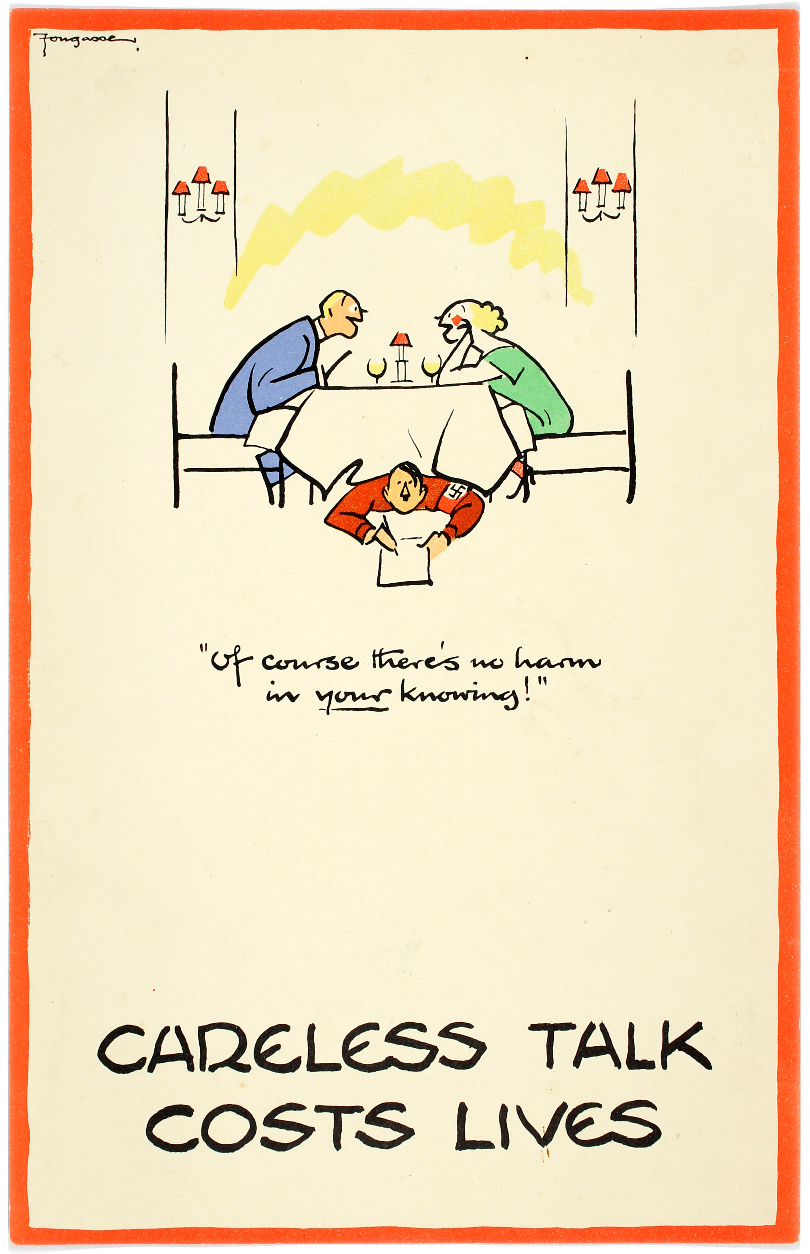 WWII Poster Careless Talk Fougasse Restaurant Of course theres no harm