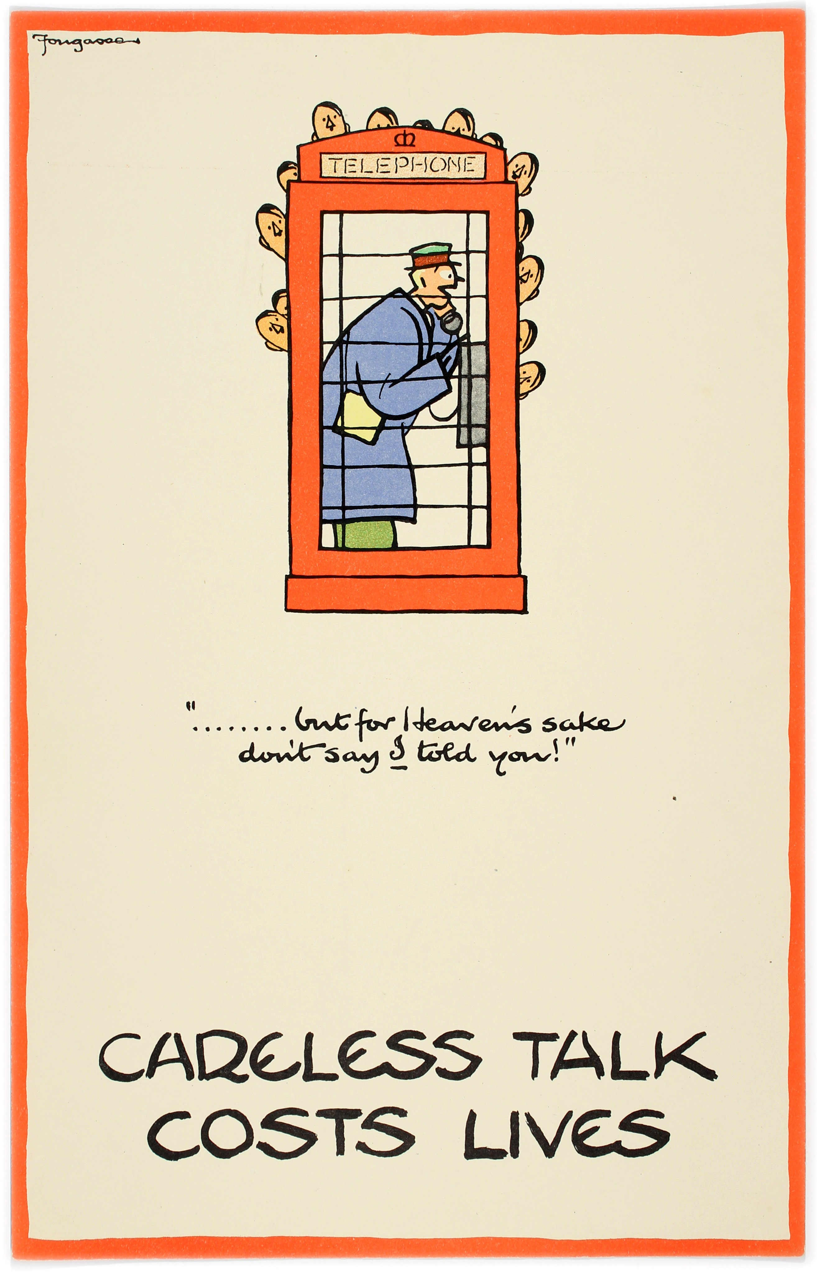 WWII Poster Careless Talk Fougasse Telephone Booth Hitler