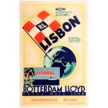 Travel Poster Rotterdam Lloyd Shipping Line Lisbon