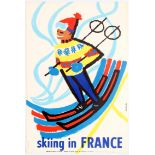 Travel Poster Skiing in France Midcentury Modern