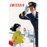 Travel Poster Swissair Pilot DC-7 Cairo