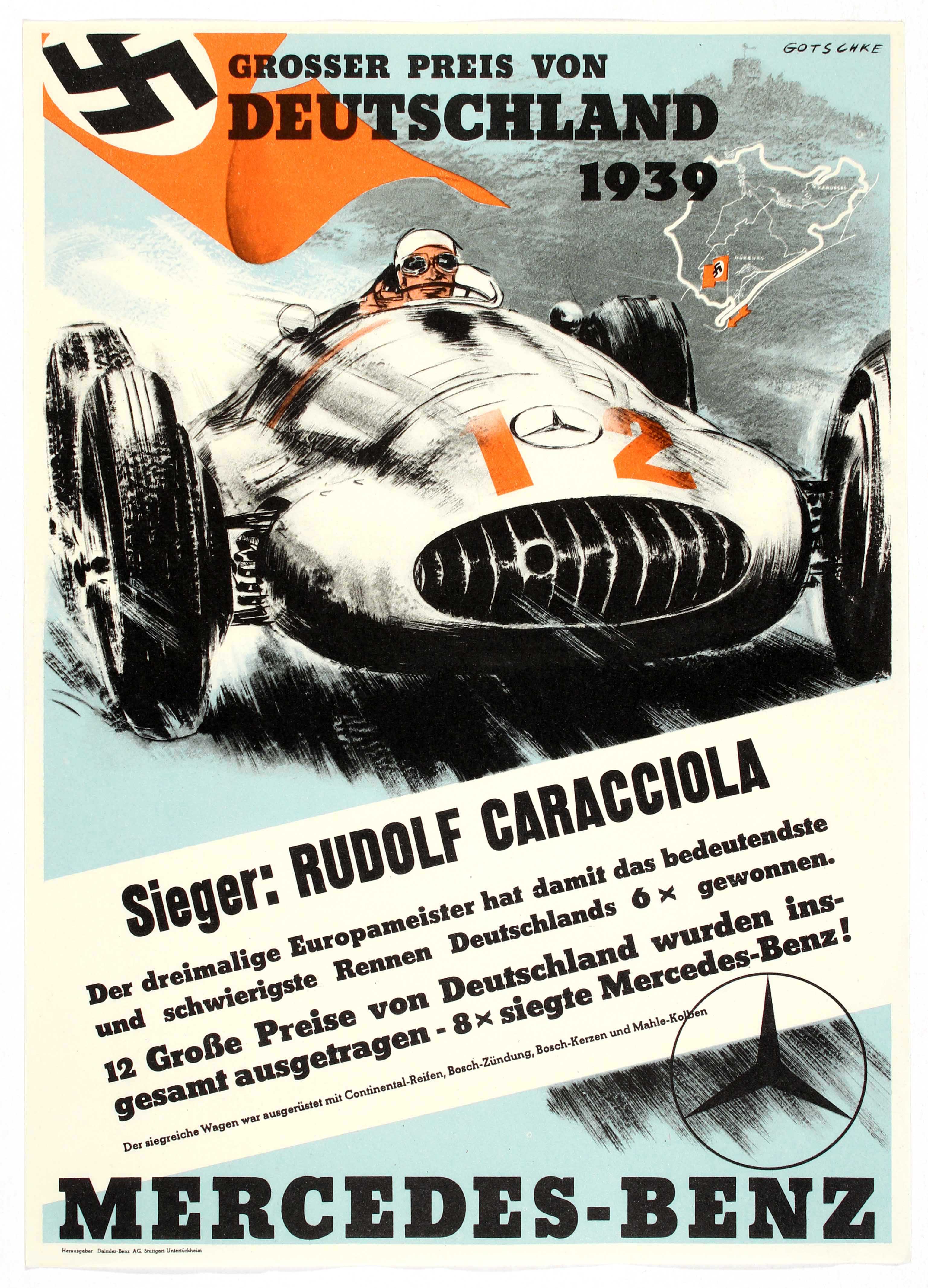 Car Racing Poster Grand Prix Germany 1939 Mercedes Benz Nazi Germany