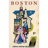 Travel poster Aer Lingus Boston Midcentury Modern