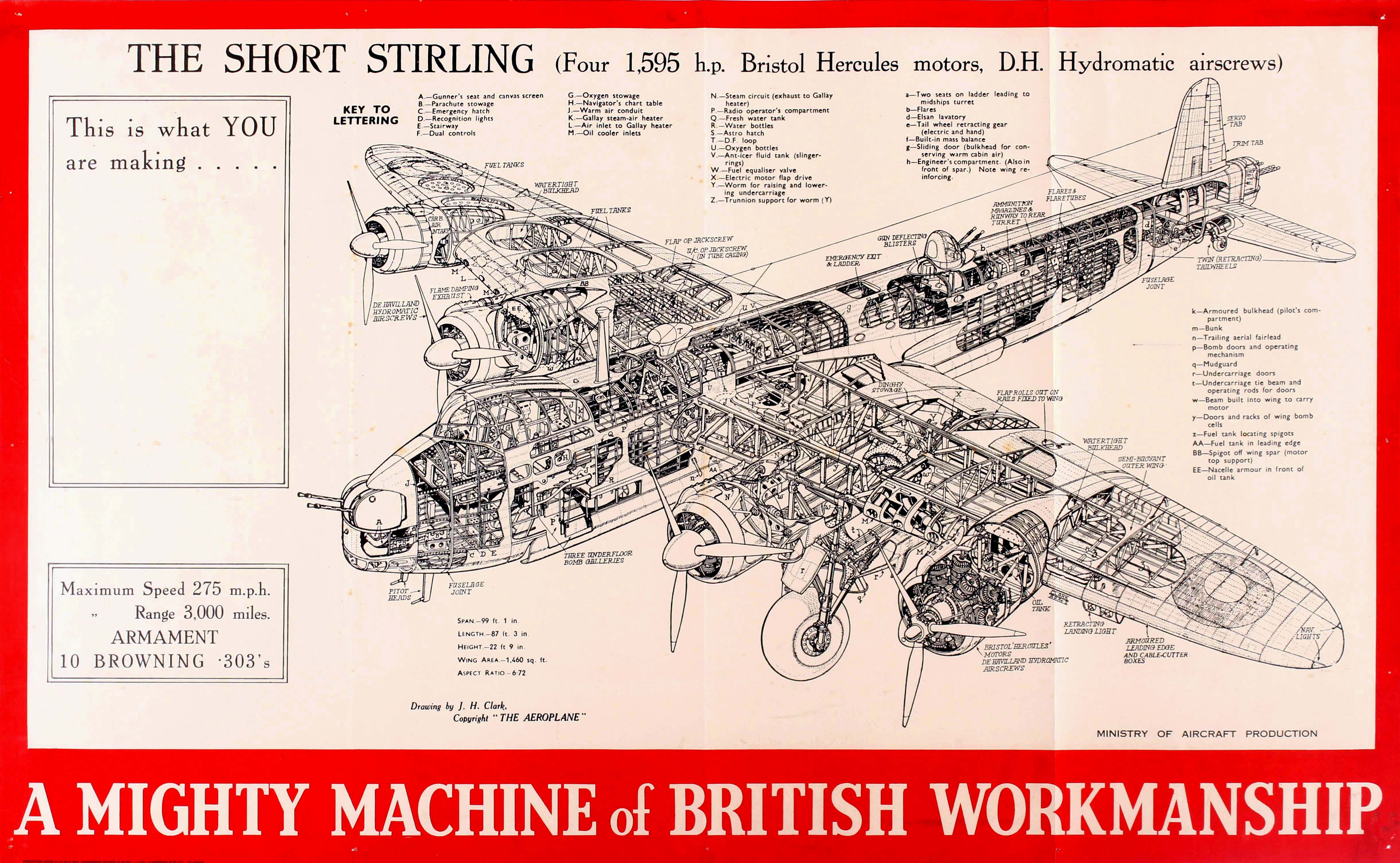 War Poster Cutout Stirling Airplane WWII UK