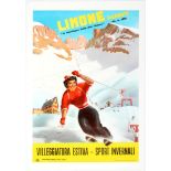 Travel Poster Italy Limone Piemonte Skiing Winter Sports