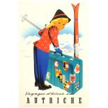 Travel Poster Skiing Winter Sport Austria Mountains Suitcase