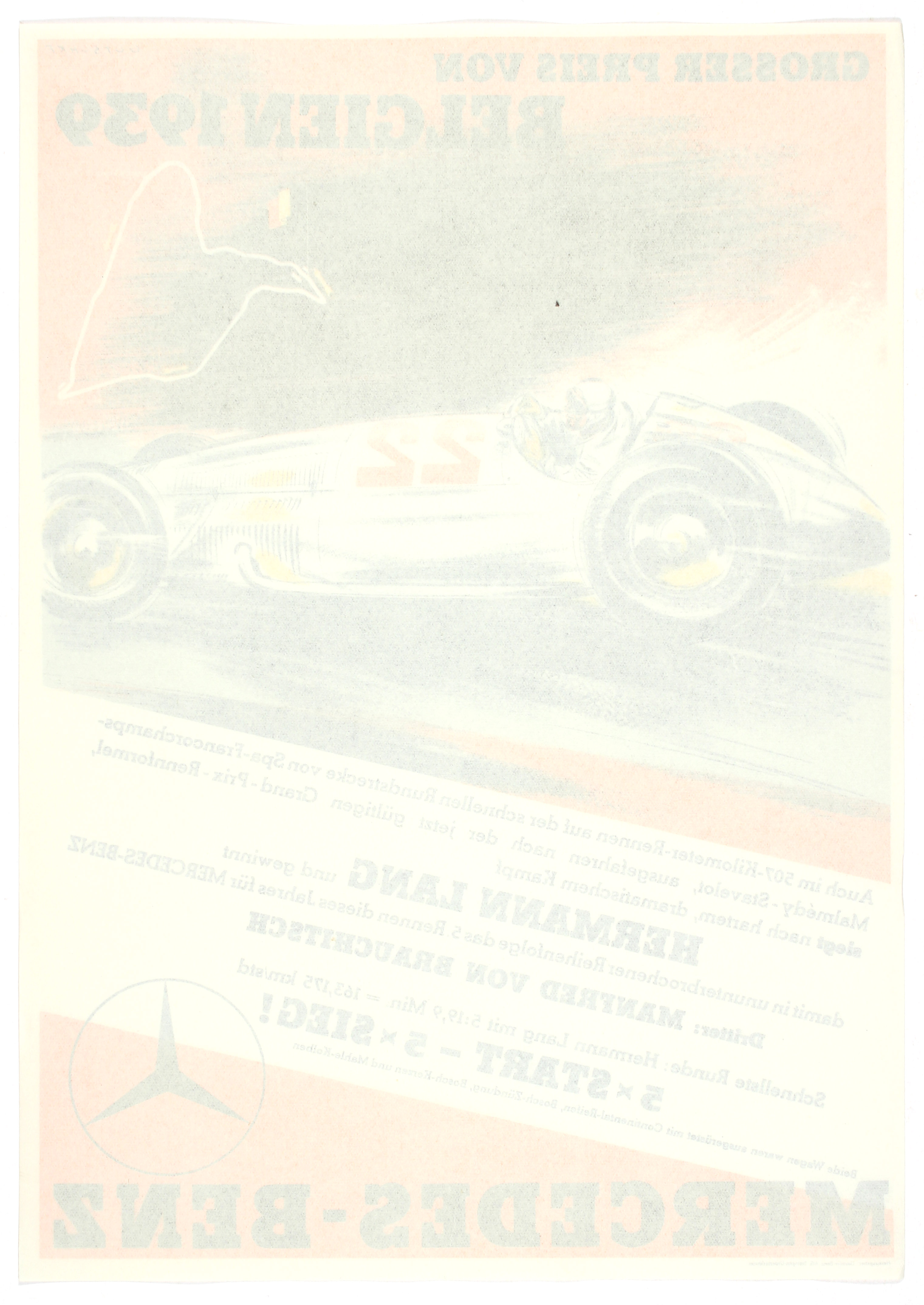 Car Racing Poster Grand Prix Belgium 1939 Mercedes Benz - Image 2 of 2