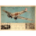 Advertising poster Lufthansa Nazi Third Reich Junkers Ju 52 Airplane