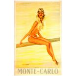 Travel Poster Monte Carlo Diving Board Girl Domergue