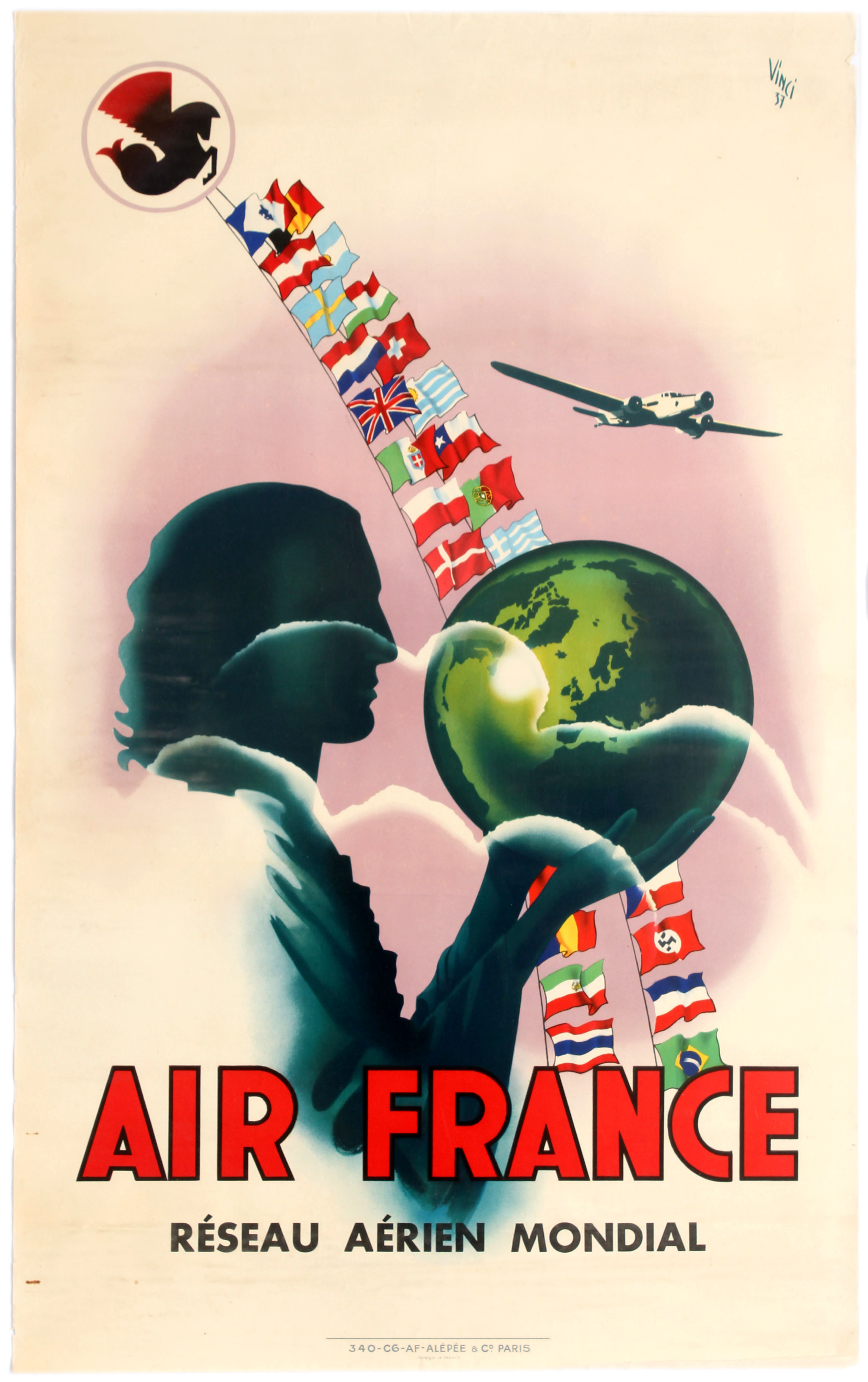 Travel Poster –Air France Reseau Aerien Mondial Worldwide Air Network