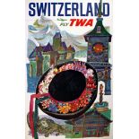 Travel Poster Switzerland Fly TWA David Klein