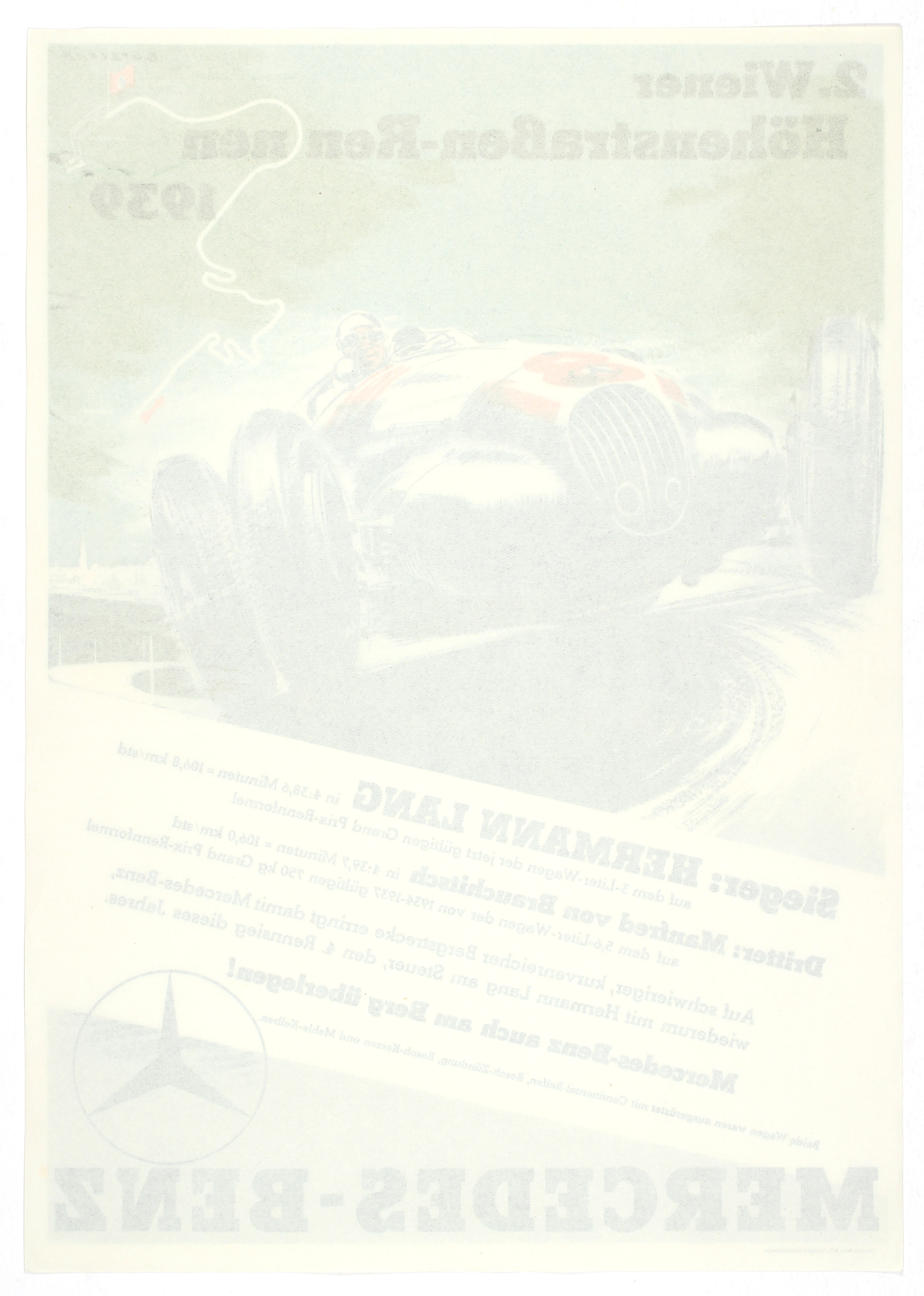 Car Racing Poster Vienna Street Race 1939 Mercedes Benz Nazi Germany - Image 2 of 2