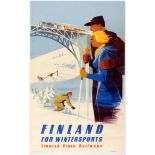 Skiing Poster Finland for Wintersports Finnish State Railways