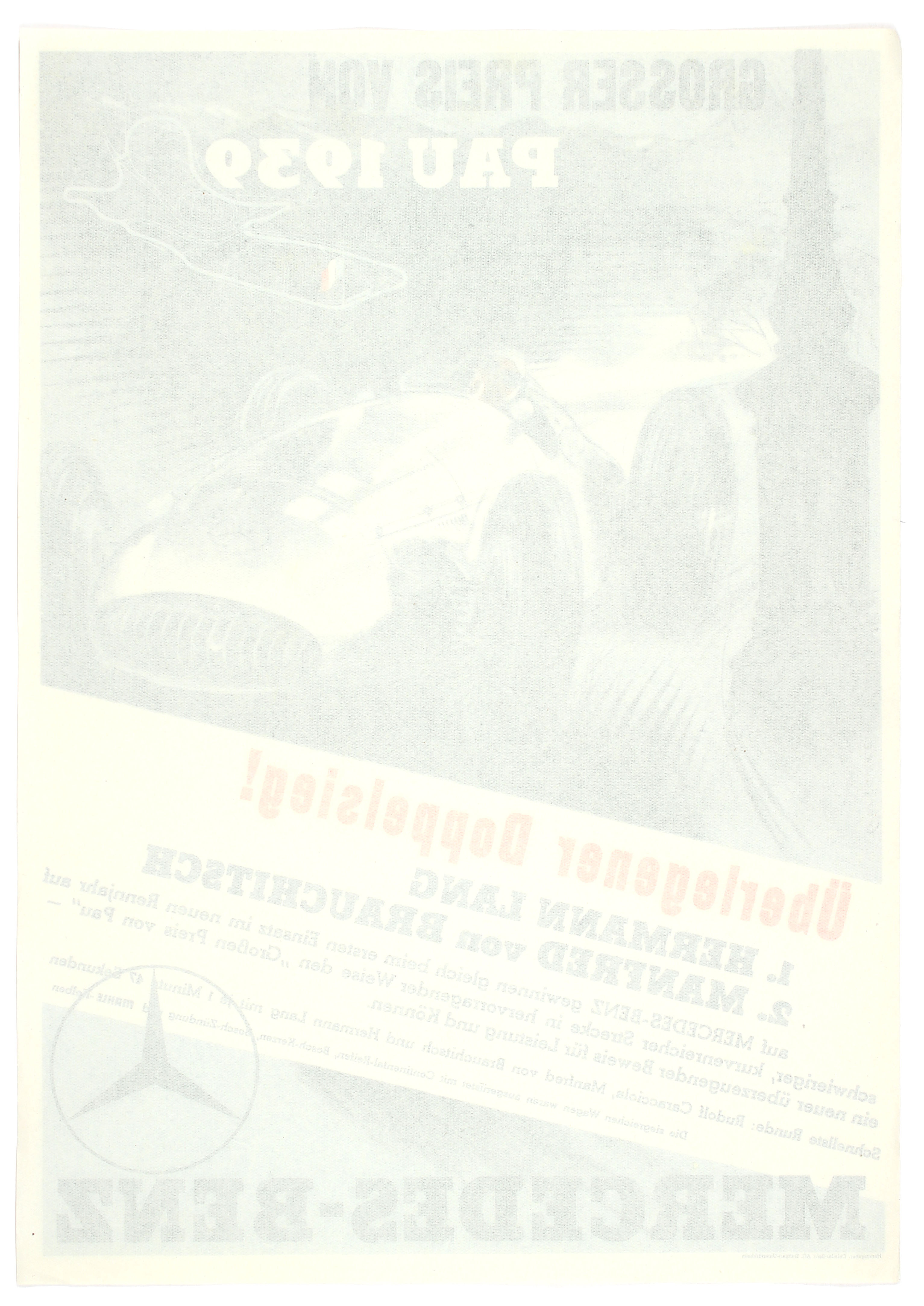 Car Racing Poster Grand Prix Pau 1939 Mercedes Benz motor racing poster - Image 2 of 2