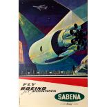 Advertising Poster Boeing Jet Intercontinental Sabena Midcentury