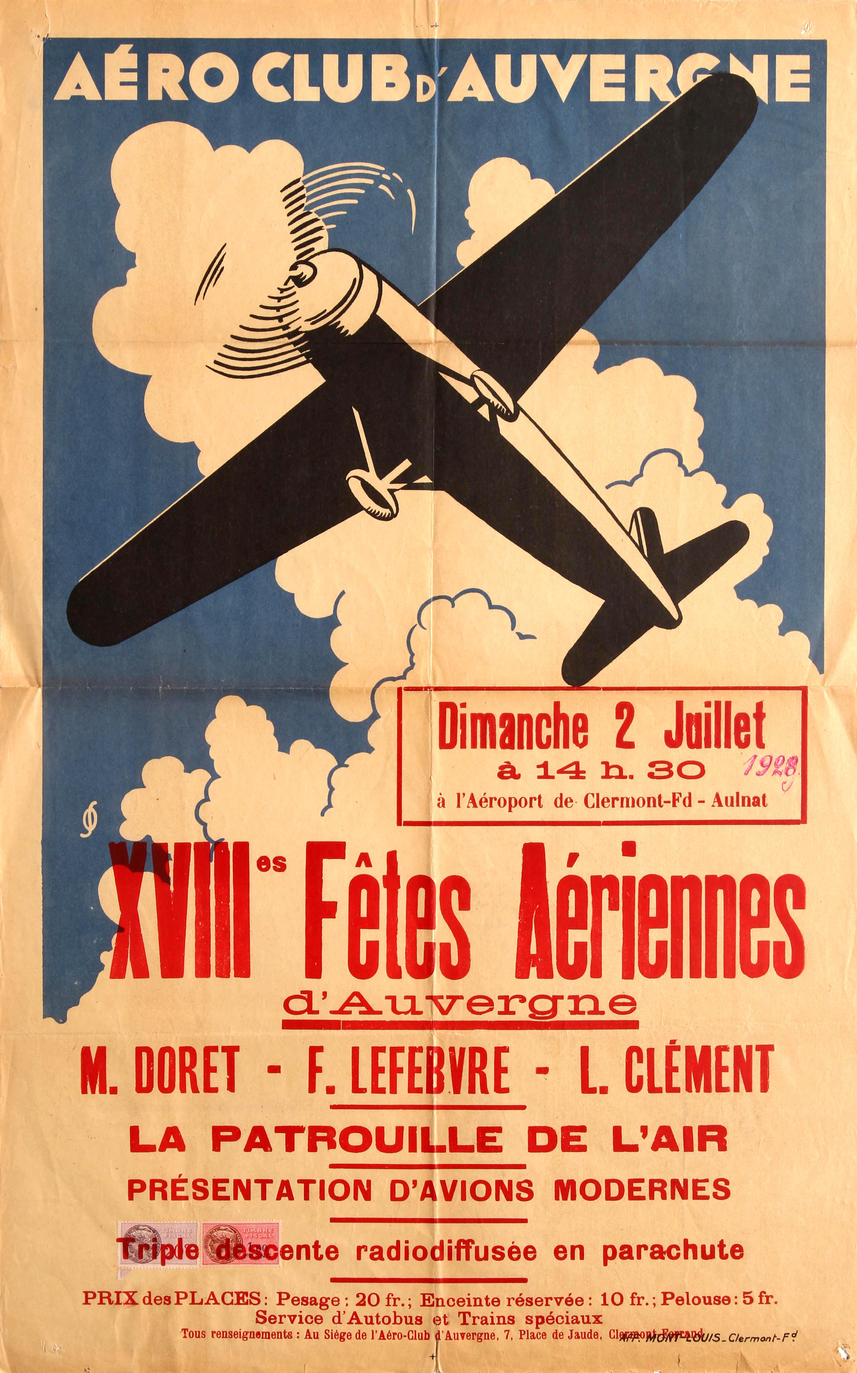 Advertising Poster Aero Club dAuvergne Air Show