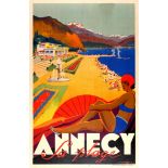 Travel Poster Annecy Sa Plage Beach Art Deco Falcucci