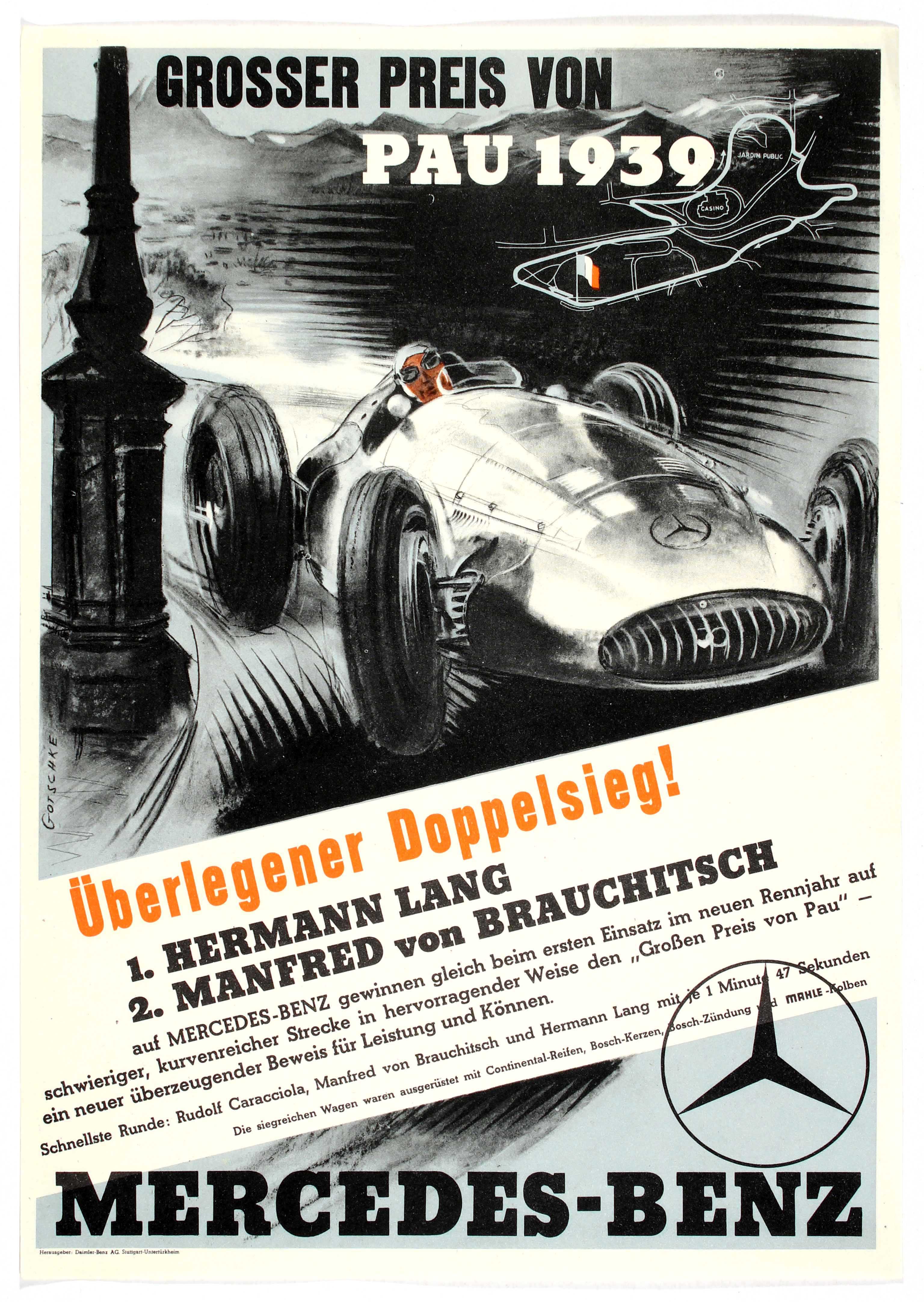 Car Racing Poster Grand Prix Pau 1939 Mercedes Benz motor racing poster