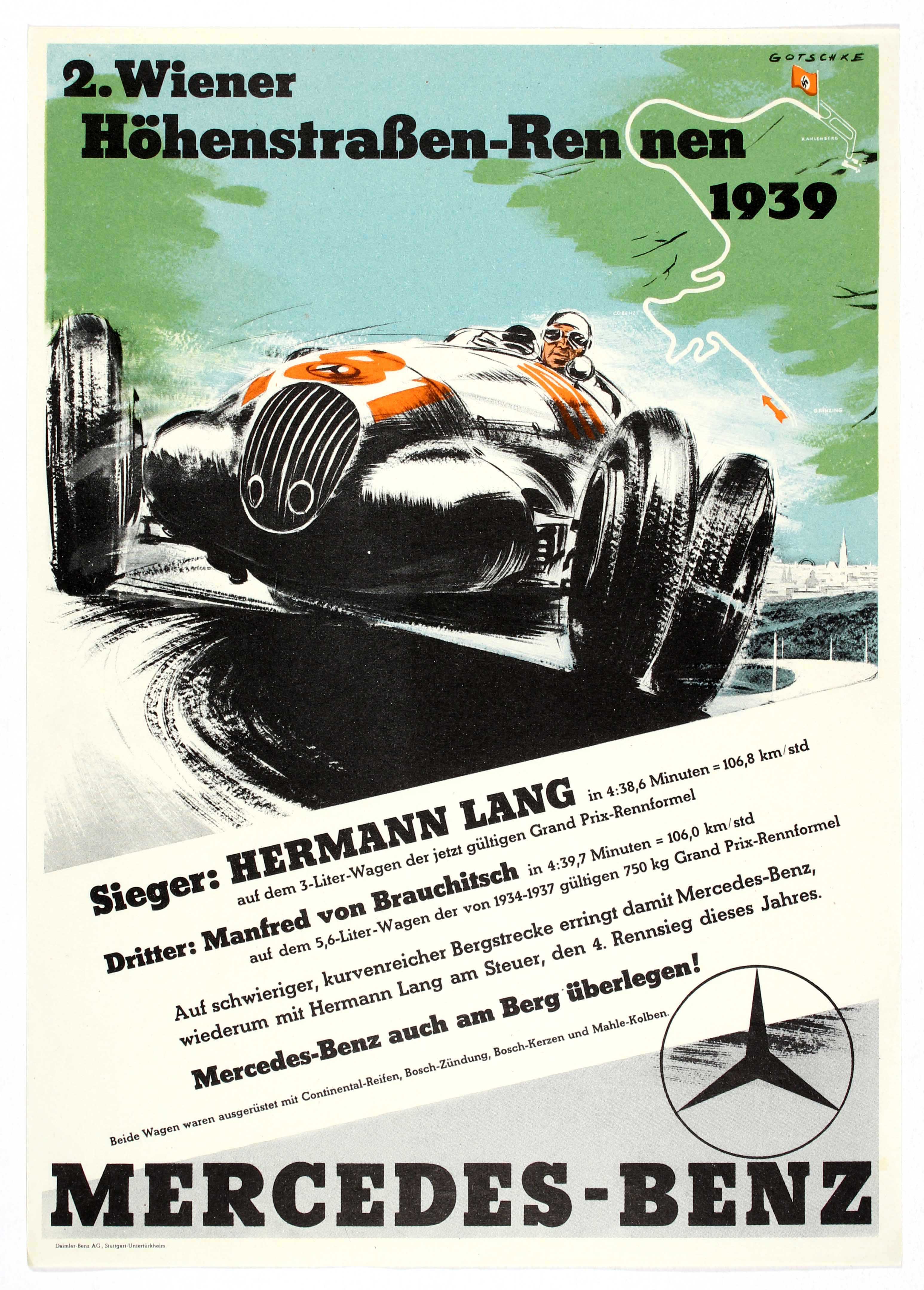 Car Racing Poster Vienna Street Race 1939 Mercedes Benz Nazi Germany