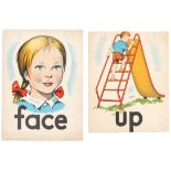 Set of 4 Original Children Dictionary Poster Cards Face Up Down Over