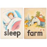 Set of 4 Original Children Dictionary Poster Cards Farm Sleep Dig Make