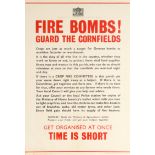 Original War Poster Fire Bombs Cornfields Home Front WWII