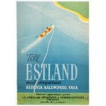 Original Travel Poster Estland Estonia Sweden Ferry