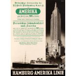 Original Travel Poster Hamburg America Line HAPAG Empire State Building