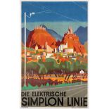 Original Travel Poster Switzerland Simplon Electric Line Railway