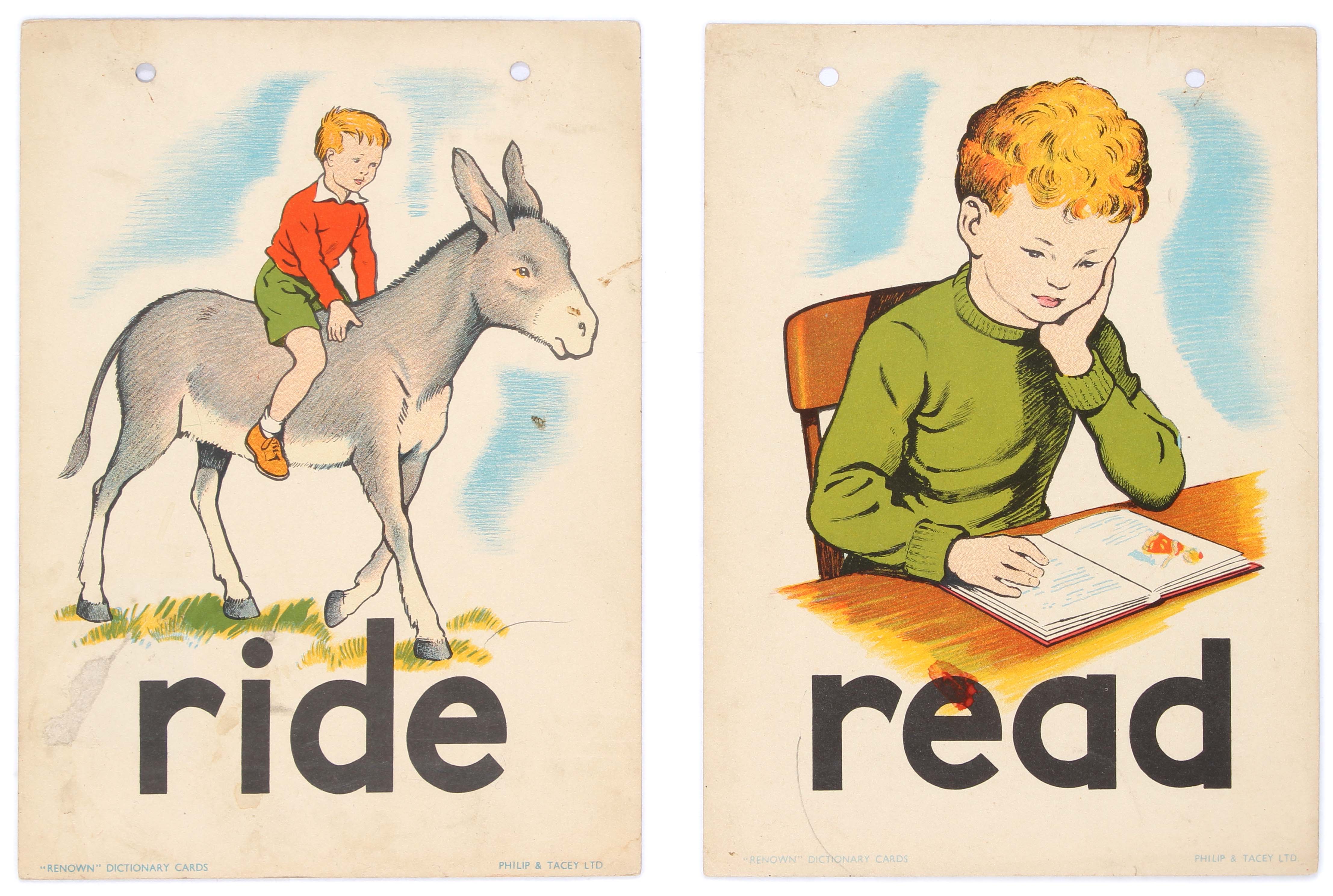 Set of 4 Original Children Dictionary Poster Cards Read Ride Swing Table