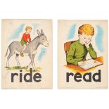 Set of 4 Original Children Dictionary Poster Cards Read Ride Swing Table