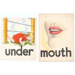 Set of 4 Original Children Dictionary Poster Cards Mouth Under Sit Catch