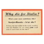 Original War Propaganda Why Die for Stalin WWII Nazi Germany UK