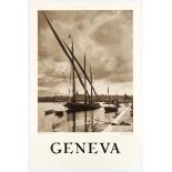 Original Travel Poster Geneva Harbour Sailing Barge