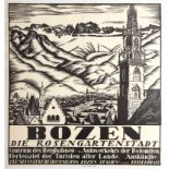 Original Travel Poster Bolzano Italy Dolmites Mountains