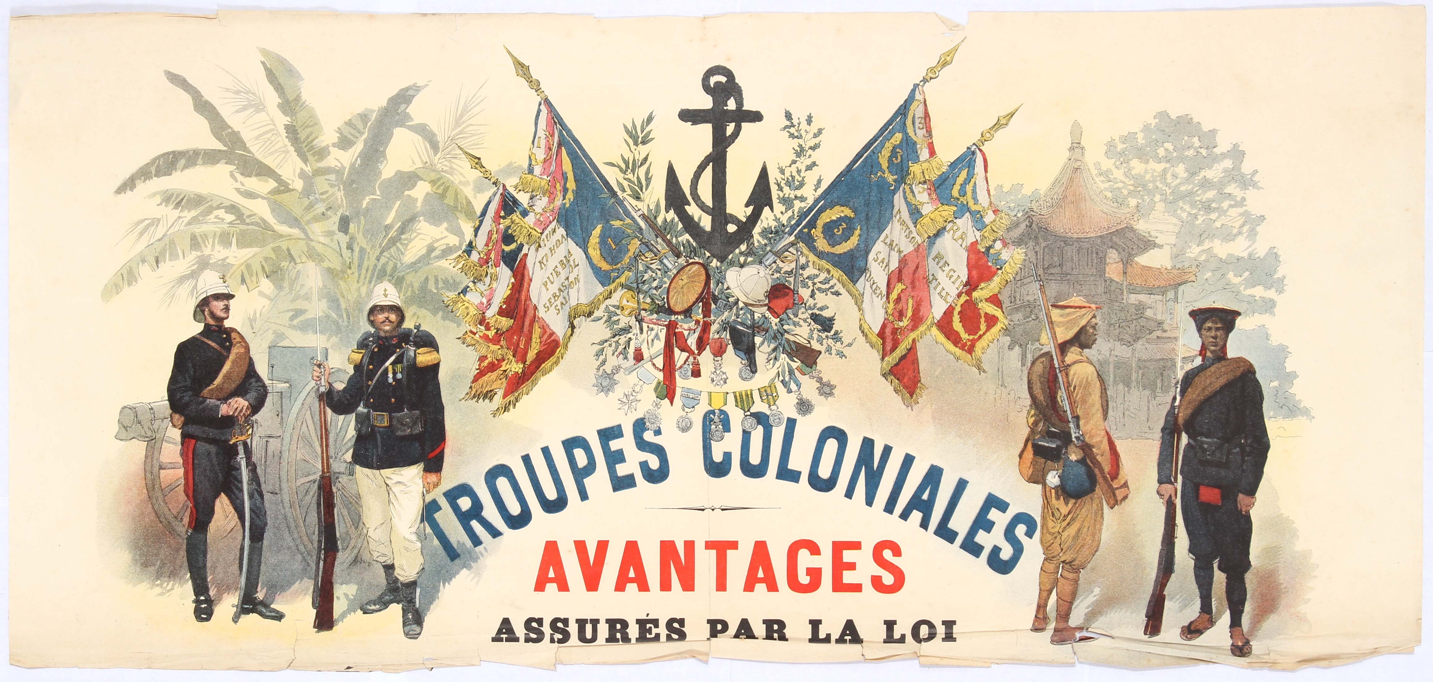 Original Propaganda Poster Troupes Colonials France Recruitment