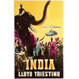 Original Travel Poster India Lloyd Triestino Giovanni Patrone
