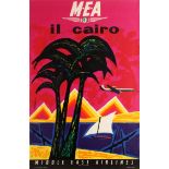 Original Travel Poster Cairo Middle East Airlines MEA Jacques Auriac