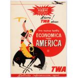 Original Vintage Advertising Poster TWA USA Constellation Cowboy