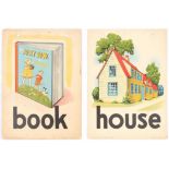 Set of 4 Original Children Dictionary Poster Cards Book House Picture Bed
