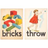Set of 4 Original Children Dictionary Poster Cards Throw Bricks Jump Chair