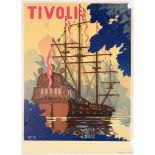 Original Vintage Travel Poster Tivoli Bogelund Denmark Galleon