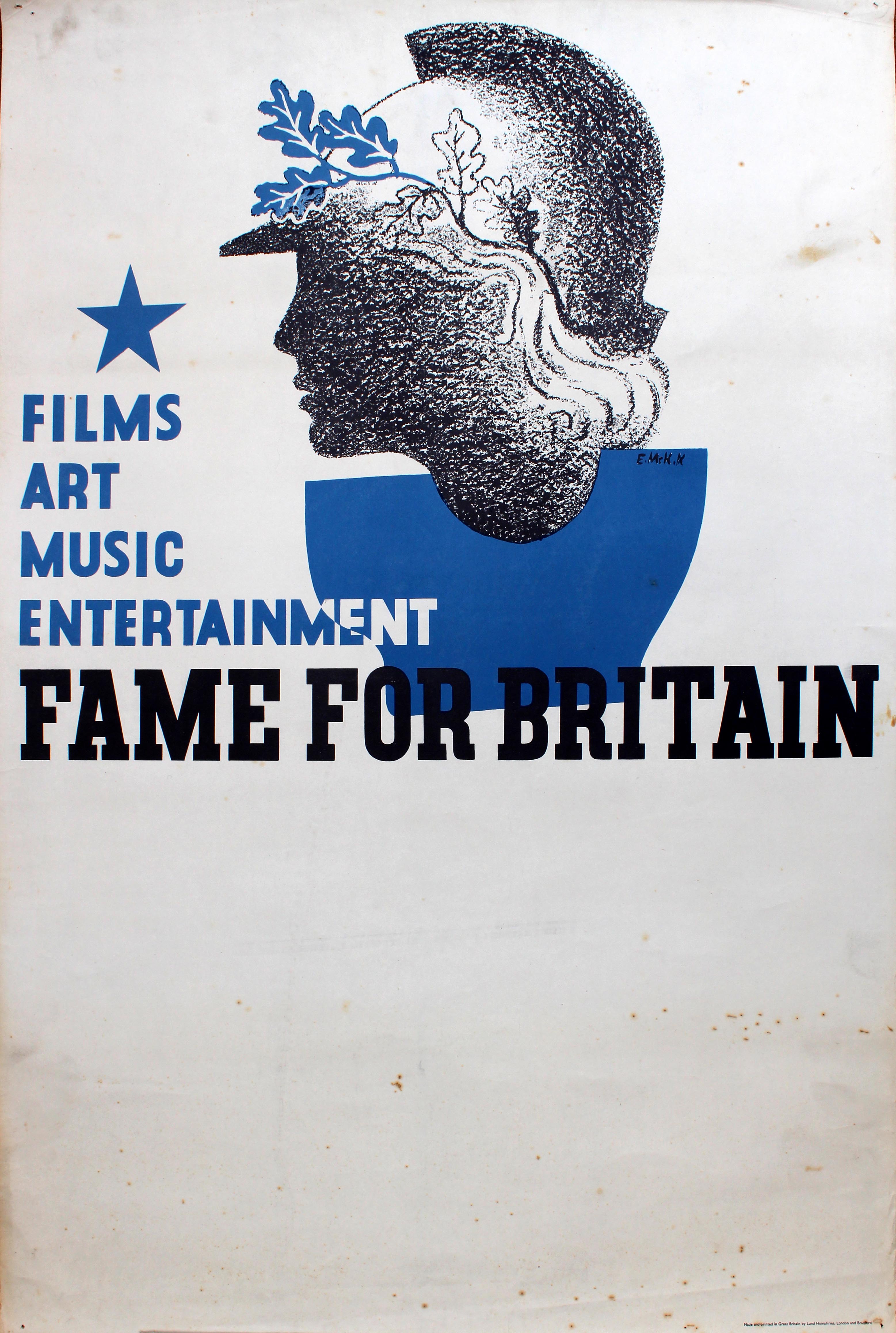 Original Advertising Poster Films Art Music Entertainment Fame for Britain (Blue) McKnight Kauffer