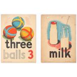 Set of 4 Original Children Dictionary Poster Cards Milk Three Balls Climb Hand